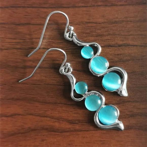 Aqua Wavey Earrings - Picture 2 of 5